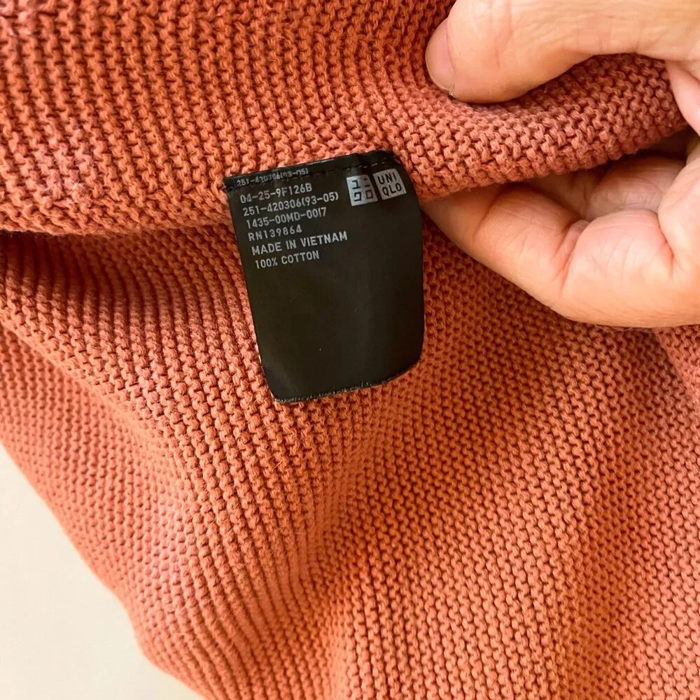 Uniqlo Size M 3D Knit Cotton Cocoon Sweater V-Neck Orange-Pink - Picture 11 of 12